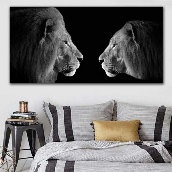 Tableau lion et lionne noir et blanc