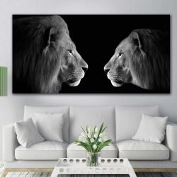 Tableau photo lion et lionne noir et blanc