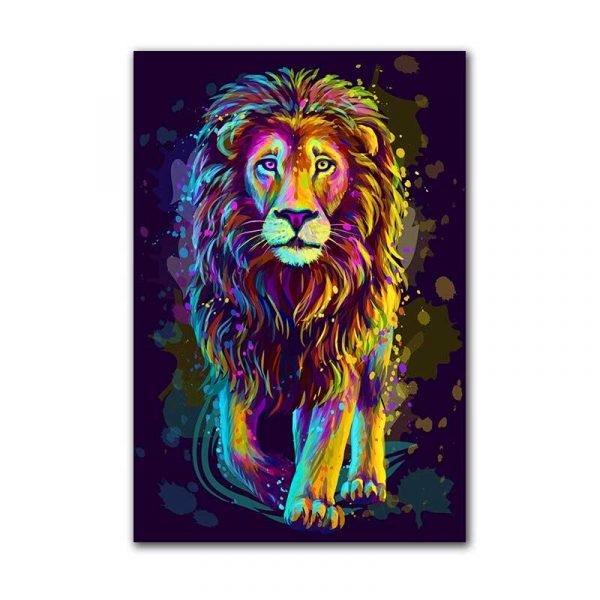 Toile lion multicolore