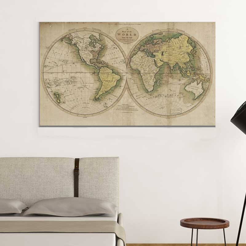 Tableau Carte du monde vintage vert • Tabloide