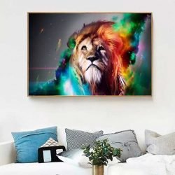 Tableau tête de lion multicolore