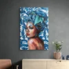 tableau femme bleue mur sombre