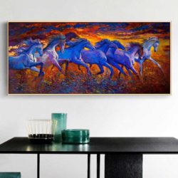 Peinture chevaux bleus