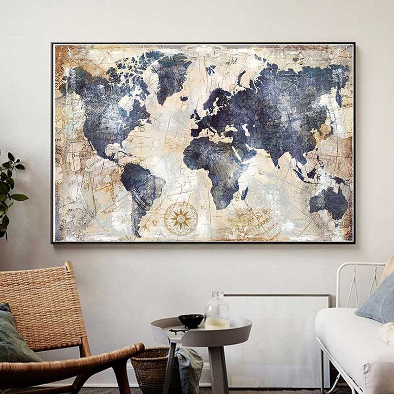 Carte du monde personnalisable à épingler Bleu carte punaise Détaillé carte  sur toile Décoration murale Tableau Carte Du Monde -  France