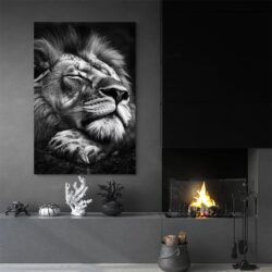 tableau lion qui dors cheminee