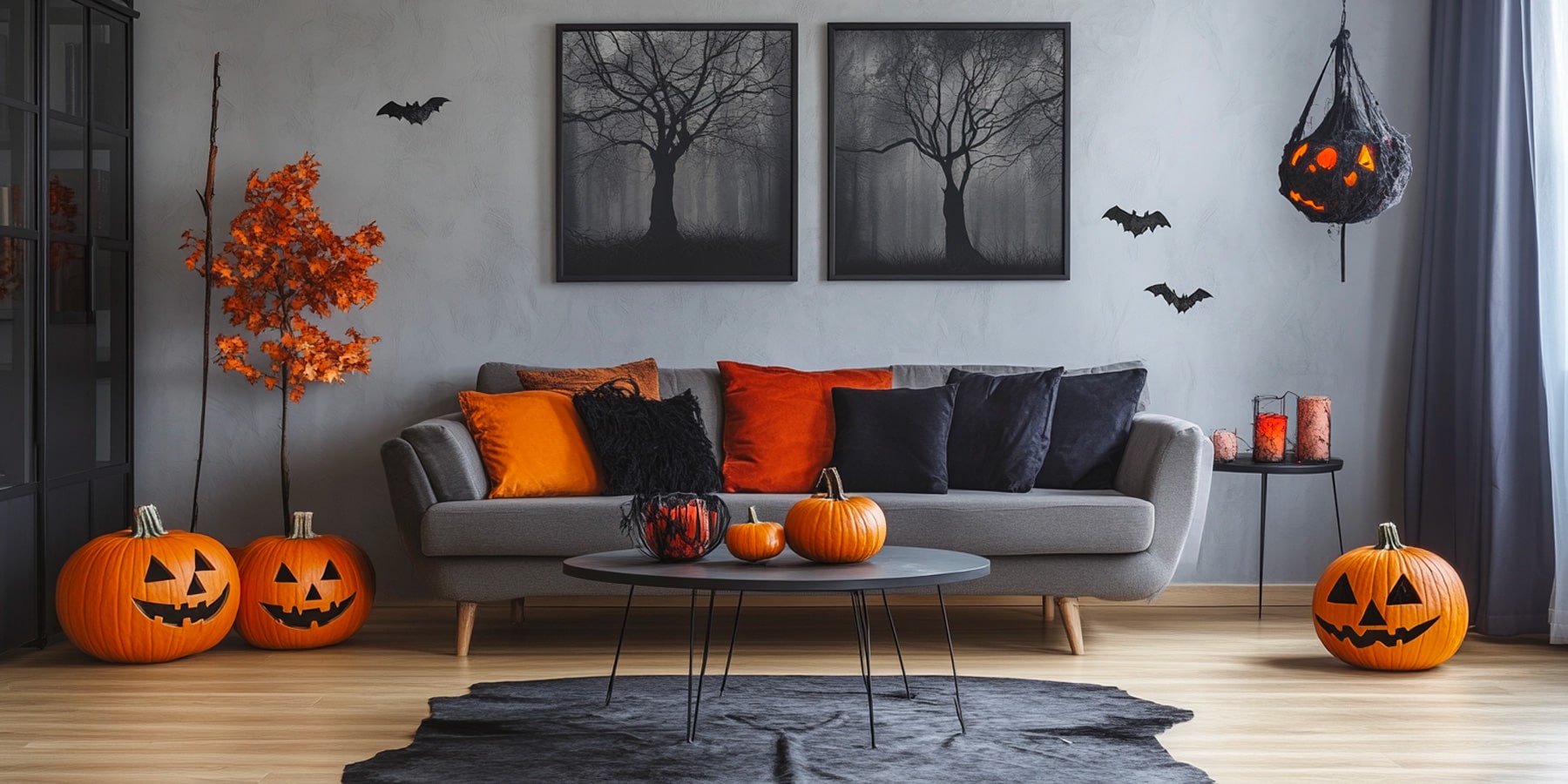 salon moderne avec deco halloween min