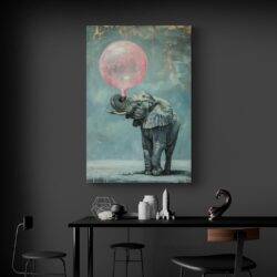 tableau elephant chewing gum salon noir