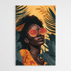 Poster femme afro jaune et vert