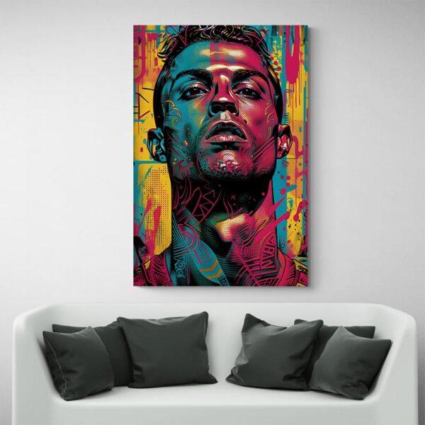 Tableau Street Art Ronaldo CR7 canape blanc