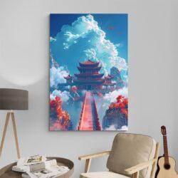 Tableau Temple Japonais dans les nuages decoration moderne