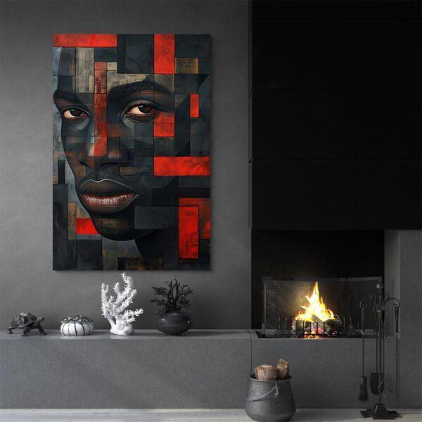 Tableau abstrait homme noir et rouge cheminee