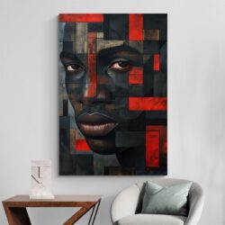 Tableau abstrait homme noir et rouge deco minimaliste