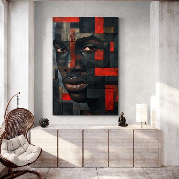 Tableau abstrait homme noir et rouge deco moderne