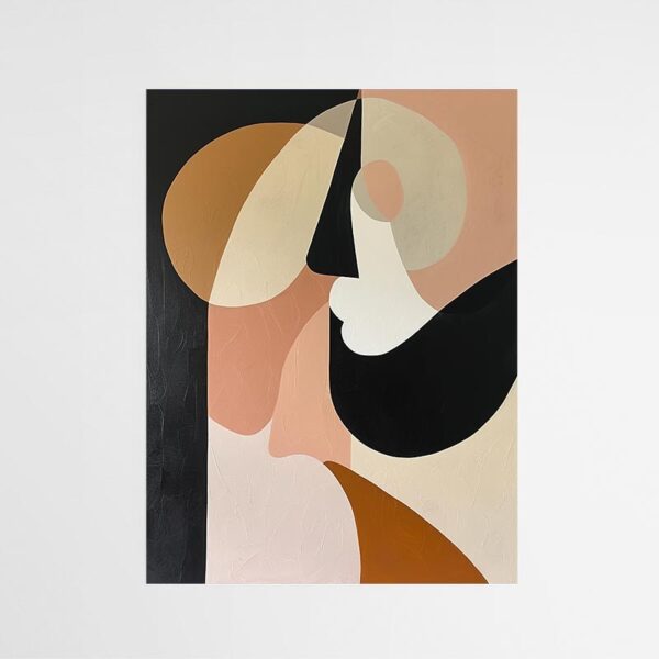 Tableau abstrait minimaliste noir rose et beige