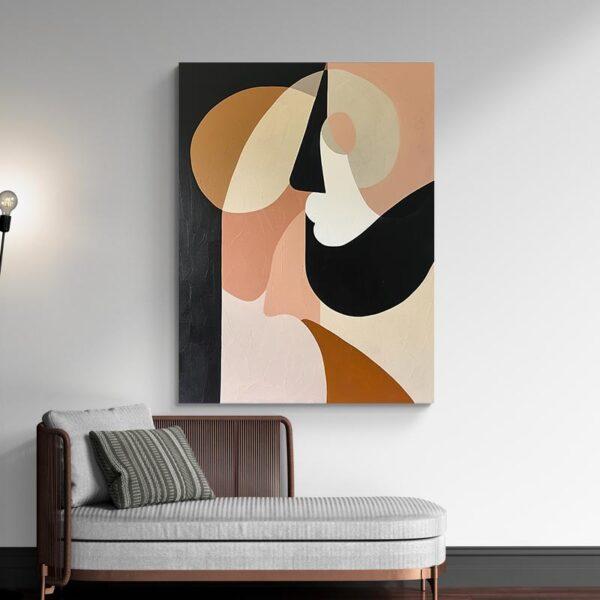 Tableau abstrait minimaliste noir rose et beige deco design