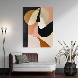 Tableau abstrait minimaliste noir rose et beige deco moderne