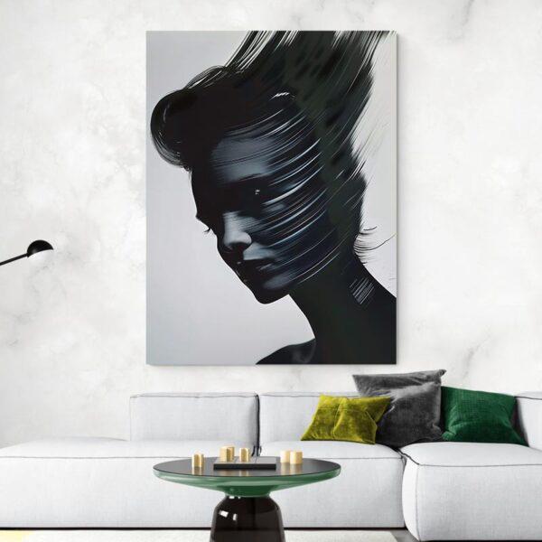 Tableau abstrait silhouette de femme deco moderne blanc