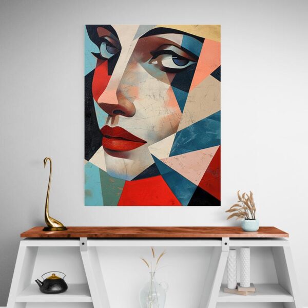 Tableau abstrait visage cubisme mur blanc