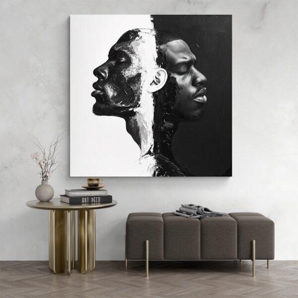 Tableau abstrait visages homme noirs salon moderne