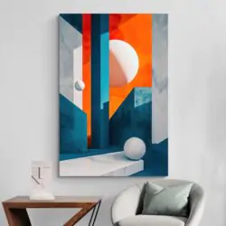 Tableau architecture abstrait orange et bleu deco minimaliste