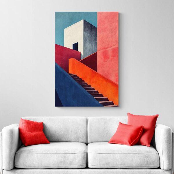 Tableau architecure rouge et bleu canape