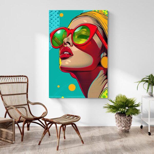 Tableau femme Pop art lunettes rouges decoration contemporaine