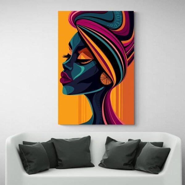 Tableau femme africaine design canape blanc