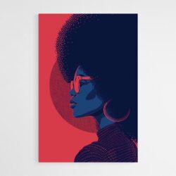 Tableau femme afro bleu et rouge