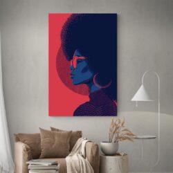 Tableau femme afro bleu et rouge decoration