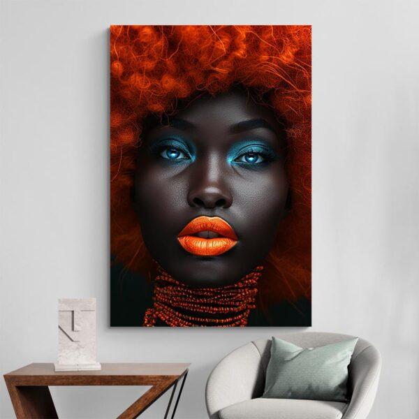 Tableau femme afro cheveux oranges deco minimaliste