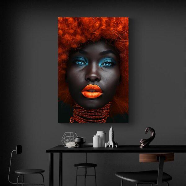 Tableau femme afro cheveux oranges salon noir