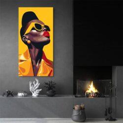 Tableau femme afro jaune cheminee noir