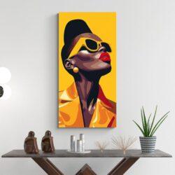 Tableau femme afro jaune deco minimaliste