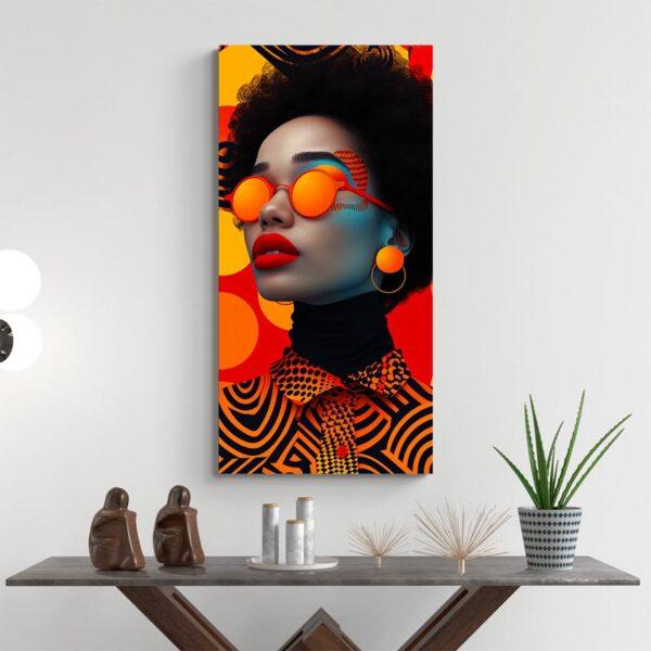 Tableau femme afro orange deco minimaliste