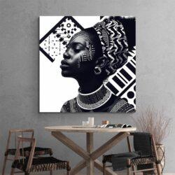 Tableau femme noire en noir et blanc mur gris