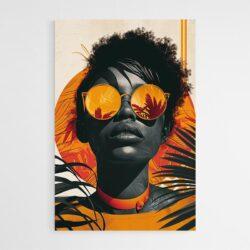 Tableau femme noire lunette orange