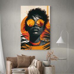 Tableau femme noire lunette orange decoration