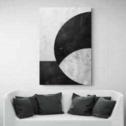 Tableau formes minimalistes noir et blanc canape blanc