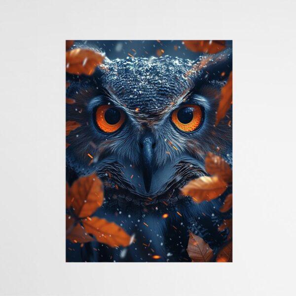 Tableau hibou yeux oranges