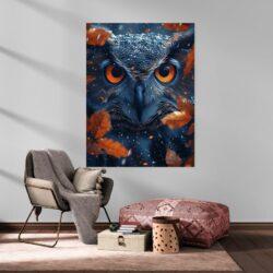 Tableau hibou yeux oranges deco cozy