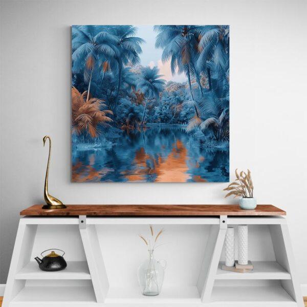 Tableau jungle bleue meuble blanc