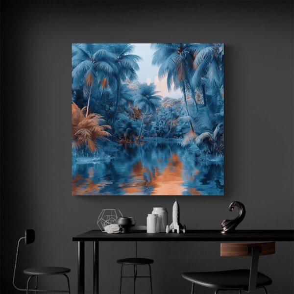 Tableau jungle bleue mur noir