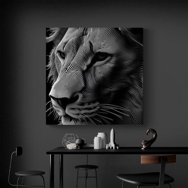 Tableau lion art digital mur noir