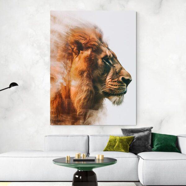 Tableau lion de profil deco moderne blanc