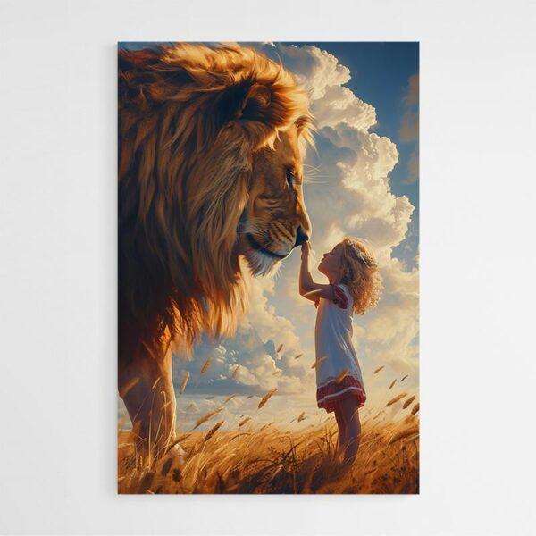 Tableau lion et petite fille