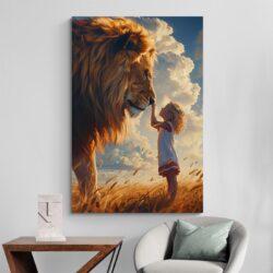 Tableau lion et petite fille deco minimaliste