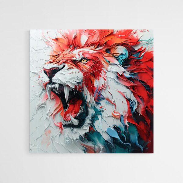 Tableau lion rouge et blanc