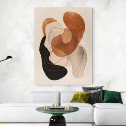 Tableau minimaliste abstrait orange et noir deco moderne blanc