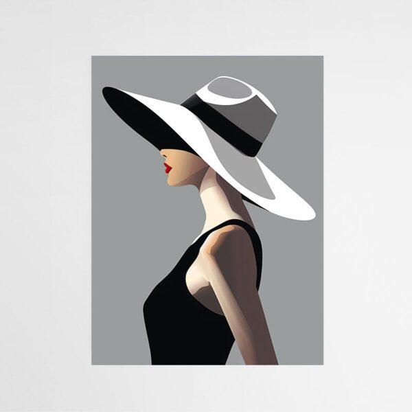 Tableau minimaliste femme à chapeau