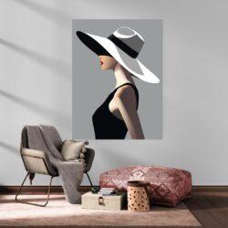 Tableau minimaliste femme à chapeau deco cozy